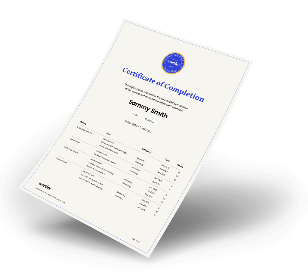 Record of volunteering for nonprofit
